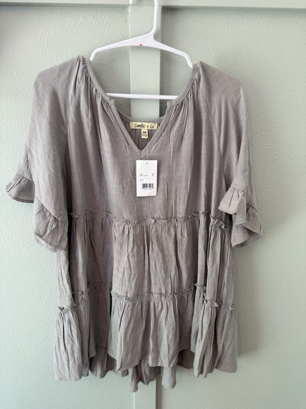 Women's Light Gray Tiered V-Neck Tunic